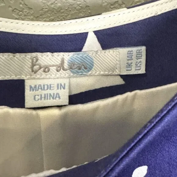 Boden Marilyn Dress 10 Blue Floral Sleeveless Scoop Neck Fit Flare Knee Length - Picture 2 of 9